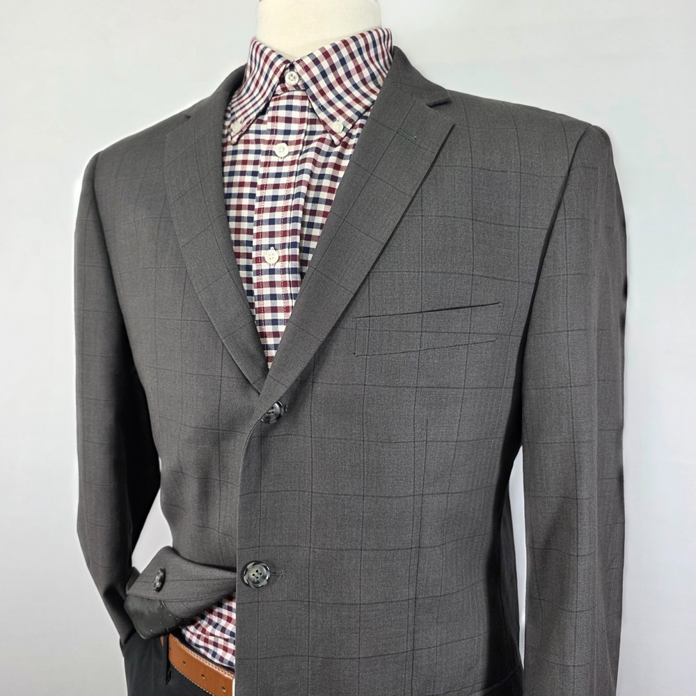 Lineage Performance Mens Sport Coat Blazer Premium Gray Plaid Herringbone 44L - Picture 8 of 16